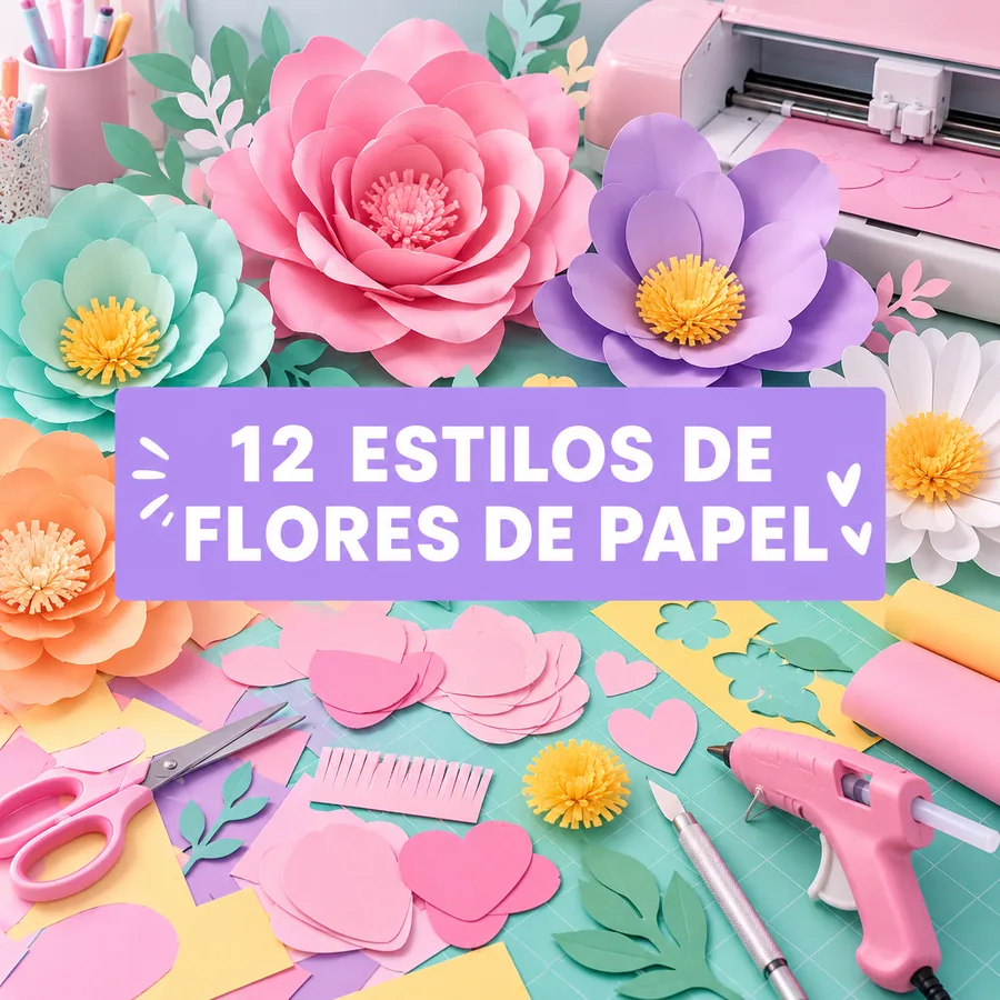 Mockup realista del bono 4 con flores de papel decorativas.